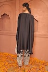 Shop_Tasuvure Indes_Black Satin Silk Embroidered Gara Notched Reyna Embellished Kaftan With Pant _at_Aza_Fashions