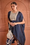 Tasuvure Indes_Blue Satin Silk Embroidered Gara Reyna Pearl Embellished Kaftan With Pant _Online_at_Aza_Fashions