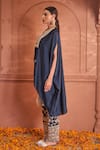 Shop_Tasuvure Indes_Blue Satin Silk Embroidered Gara Reyna Pearl Embellished Kaftan With Pant _Online_at_Aza_Fashions