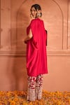 Shop_Tasuvure Indes_Red Satin Silk Embroidered Gara Reyna Embellished Asymmetric Kaftan With Pant _at_Aza_Fashions