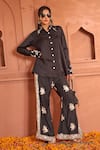 Buy_Tasuvure Indes_Black Georgette Embroidered Gara Shirt Collar Reyna High-low With Pant _at_Aza_Fashions