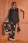 Tasuvure Indes_Black Georgette Embroidered Gara Shirt Collar Reyna High-low With Pant _Online_at_Aza_Fashions