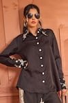 Shop_Tasuvure Indes_Black Georgette Embroidered Gara Shirt Collar Reyna High-low With Pant _Online_at_Aza_Fashions