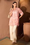 Buy_Tasuvure Indes_Pink Cotton Chanderi Embroidered Thread Elahe Rosette Tunic With Pleated Pant _at_Aza_Fashions