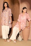 Buy_Tasuvure Indes_Pink Cotton Chanderi Embroidered Thread Elahe Rosette Tunic With Pleated Pant _Online_at_Aza_Fashions