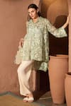 Buy_Tasuvure Indes_Green Cotton Chanderi Embroidered Elahe High-low Tunic With Pleated Pant _at_Aza_Fashions