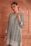 Tasuvure Indes_Black Georgette Embroidered Thread Notched Striped Kurta With Pant _Online_at_Aza_Fashions