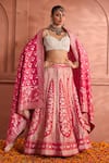 Buy_Tasuvure Indes_Pink Georgette Woven Sequin Sweetheart Banarasi Begum Chevron Vine Lehenga Set _at_Aza_Fashions