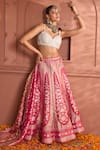 Shop_Tasuvure Indes_Pink Georgette Woven Sequin Sweetheart Banarasi Begum Chevron Vine Lehenga Set _at_Aza_Fashions