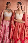 Tasuvure Indes_Pink Georgette Woven Sequin Sweetheart Banarasi Begum Chevron Vine Lehenga Set _Online_at_Aza_Fashions