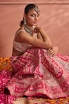 Tasuvure Indes_Pink Georgette Woven Sequin Sweetheart Banarasi Begum Chevron Vine Lehenga Set _at_Aza_Fashions