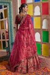 Shop_Tasuvure Indes_Red Georgette Woven Dori Round Banarasi Begum Floral Jaal Bridal Lehenga Set _at_Aza_Fashions