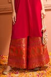 Tasuvure Indes_Red Silk Woven Floral Band Pataka Applique Embellished Kurta With Flared Pant _Online_at_Aza_Fashions