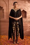 Buy_Tasuvure Indes_Black Silk Woven Floral Boat Pataka Embellished Cape With Pant _at_Aza_Fashions