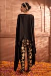 Shop_Tasuvure Indes_Black Silk Woven Floral Boat Pataka Embellished Cape With Pant _at_Aza_Fashions