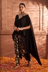 Tasuvure Indes_Black Silk Woven Floral Boat Pataka Embellished Cape With Pant _Online_at_Aza_Fashions