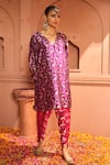 Buy_Tasuvure Indes_Purple Brocade Silk Woven Zari V-neck Banarasi Begum Tunic With Dhoti Pant _Online_at_Aza_Fashions