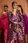 Shop_Tasuvure Indes_Purple Brocade Silk Woven Zari V-neck Banarasi Begum Tunic With Dhoti Pant _Online_at_Aza_Fashions