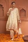 Buy_Tasuvure Indes_Ivory Tissue Silk Embroidered Thread Notched Sequin Geometric Kurta With Pant _Online_at_Aza_Fashions