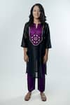 Buy_PRACHI KAMAT_Black Chanderi Kurta Embroidered Bodice Floral Notched Neck Anar With Pant _at_Aza_Fashions