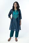 Buy_PRACHI KAMAT_Blue Chanderi Kurta Embroidered Bodice Floral Notched Neck Anar With Pant _at_Aza_Fashions