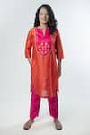 Buy_PRACHI KAMAT_Orange Chanderi Kurta Embroidered Bodice Floral Notched Neck Anar With Pant _at_Aza_Fashions