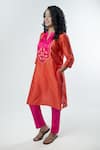 PRACHI KAMAT_Orange Chanderi Kurta Embroidered Bodice Floral Notched Neck Anar With Pant _Online_at_Aza_Fashions