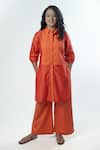 Buy_PRACHI KAMAT_Orange Chanderi Kurta Placement Sutli Bomb Contrast Bodice With Pant _at_Aza_Fashions