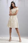 Buy_Maison Shefali_Ivory Cotton Embroidered Gota Stripes Straight Neck Vera Pattern Tunic _at_Aza_Fashions