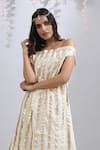 Maison Shefali_Ivory Cotton Embroidered Gota Stripes Straight Neck Vera Pattern Tunic _Online_at_Aza_Fashions