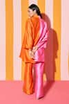 Shop_ANANYA AGRAWAL LABEL_Orange Pure Chanderi Silk Colorblocked Spread Shirt And Wide Legged Trouser Set _at_Aza_Fashions