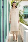 Shop_RAAS LIFE_Cream Chanderi Collared Rangrez Hand Woven Kurta With Pant _Online_at_Aza_Fashions