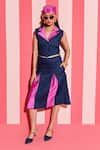 Buy_ANANYA AGRAWAL LABEL_Pink Pure Chanderi Silk Camp Collar Contrast Waistcoat And Skirt _at_Aza_Fashions