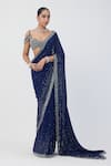 Buy_Vvani by Vani Vats_Blue Georgette Embroidery Sequin Sweetheart Neck Saree With Blouse _at_Aza_Fashions