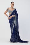 Vvani by Vani Vats_Blue Georgette Embroidery Sequin Sweetheart Neck Saree With Blouse _Online_at_Aza_Fashions