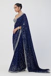 Buy_Vvani by Vani Vats_Blue Georgette Embroidery Sequin Sweetheart Neck Saree With Blouse _Online_at_Aza_Fashions