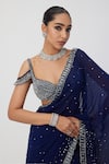 Shop_Vvani by Vani Vats_Blue Georgette Embroidery Sequin Sweetheart Neck Saree With Blouse _Online_at_Aza_Fashions