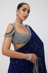 Vvani by Vani Vats_Blue Georgette Embroidery Sequin Sweetheart Neck Saree With Blouse _at_Aza_Fashions