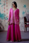 Shop_Deep Thee_Pink Silk Embroidery Zardozi V Neck Gul Short Kurta And Sharara Set _Online_at_Aza_Fashions