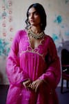 Deep Thee_Pink Georgette Embroidery Zardozi V Neck Ditsy Bloom Gathered Anarkali Set _Online_at_Aza_Fashions