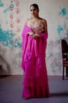 Buy_Deep Thee_Pink Silk Embroidery Zardozi Solid Pre-draped Ruffle Saree With Bralette Blouse _at_Aza_Fashions