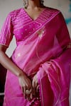 Buy_Deep Thee_Pink Organza Embroidery Zardozi V Neck Gul Jaal Saree With Blouse _Online_at_Aza_Fashions