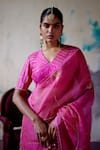 Shop_Deep Thee_Pink Organza Embroidery Zardozi V Neck Gul Jaal Saree With Blouse _Online_at_Aza_Fashions