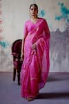 Buy_Deep Thee_Pink Organza Embroidery Zardozi V Neck Gul Jaal Saree With Blouse _at_Aza_Fashions