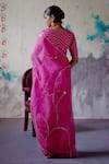 Deep Thee_Pink Organza Embroidery Zardozi V Neck Gul Jaal Saree With Blouse _Online_at_Aza_Fashions