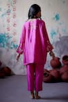 Deep Thee_Pink Silk Embroidery Zardozi Split V Neck Gullista Kaftan Top And Pant Set _Online_at_Aza_Fashions