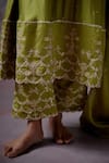 Deep Thee_Green Silk Embroidery Zardozi Split V Neck And Moti Scallop Kurta Pant Set _Online_at_Aza_Fashions