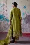 Shop_Deep Thee_Green Silk Embroidery Zardozi Split V Neck And Moti Scallop Kurta Pant Set _at_Aza_Fashions