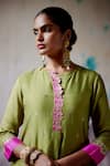 Shop_Deep Thee_Green Silk Embroidery Fleur Booti Round Zardozi High Low Kurta And Pant Set _Online_at_Aza_Fashions