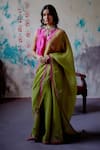 Buy_Deep Thee_Green Silk Embroidery Zardozi Split Guccha Booti And Saree With Blouse _Online_at_Aza_Fashions